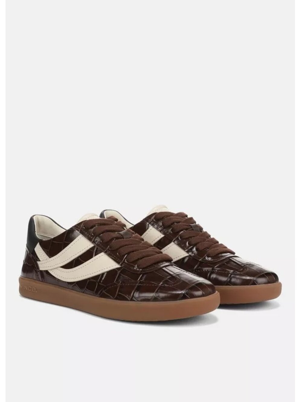 New Vince Oasis Croc-Embossed Leather Sneaker In Cacao Brown Size 5 1/2